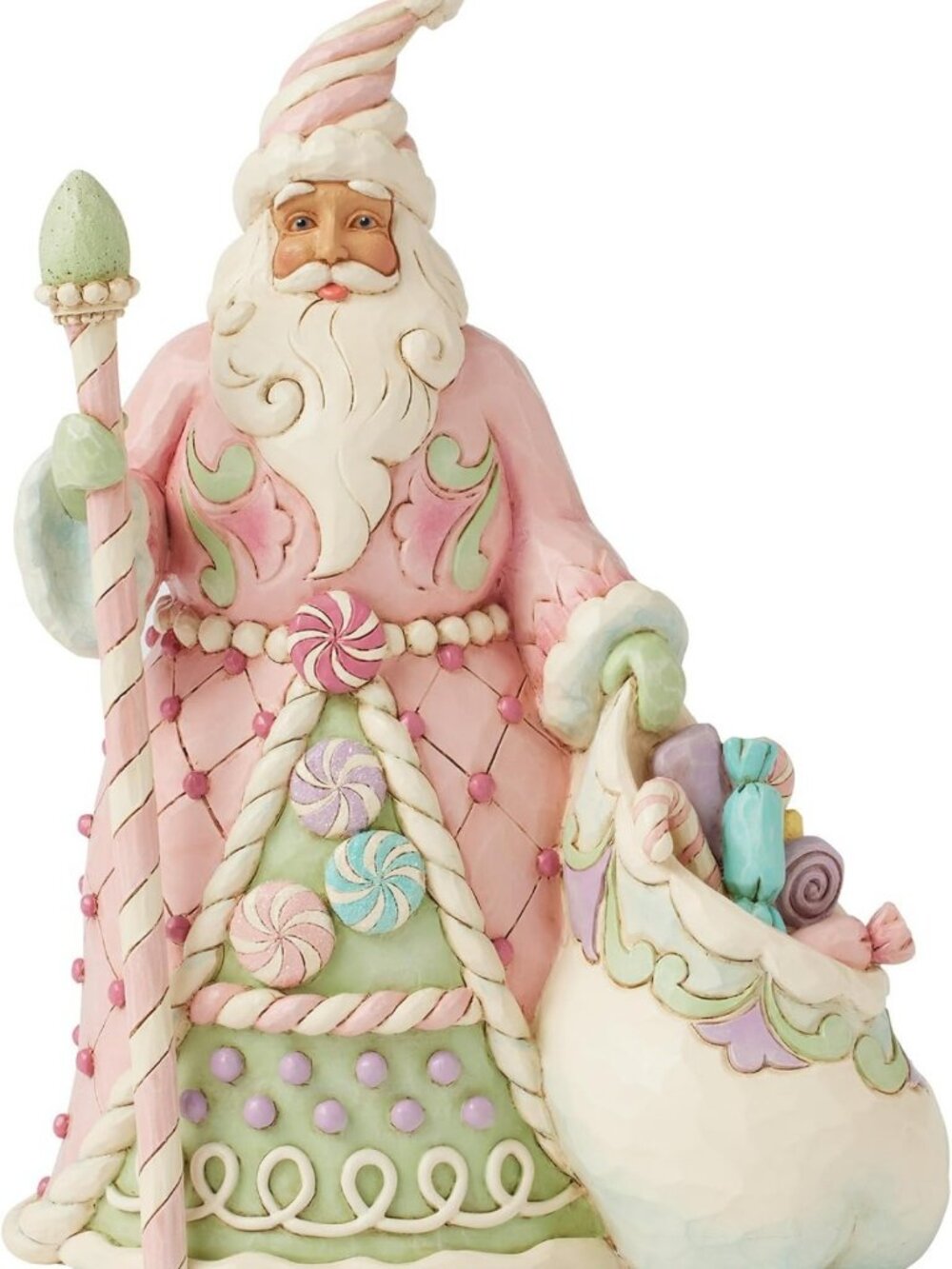 Charming Santa Figurine with Bag & Staff, 9.45 Inch, Colorful Holiday Decor
